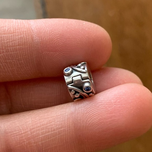 Retired HTF Pandora Blue Tendril Safety Clip Stopper w/ Blue CZ Charm Bead 925 - Picture 6 of 11